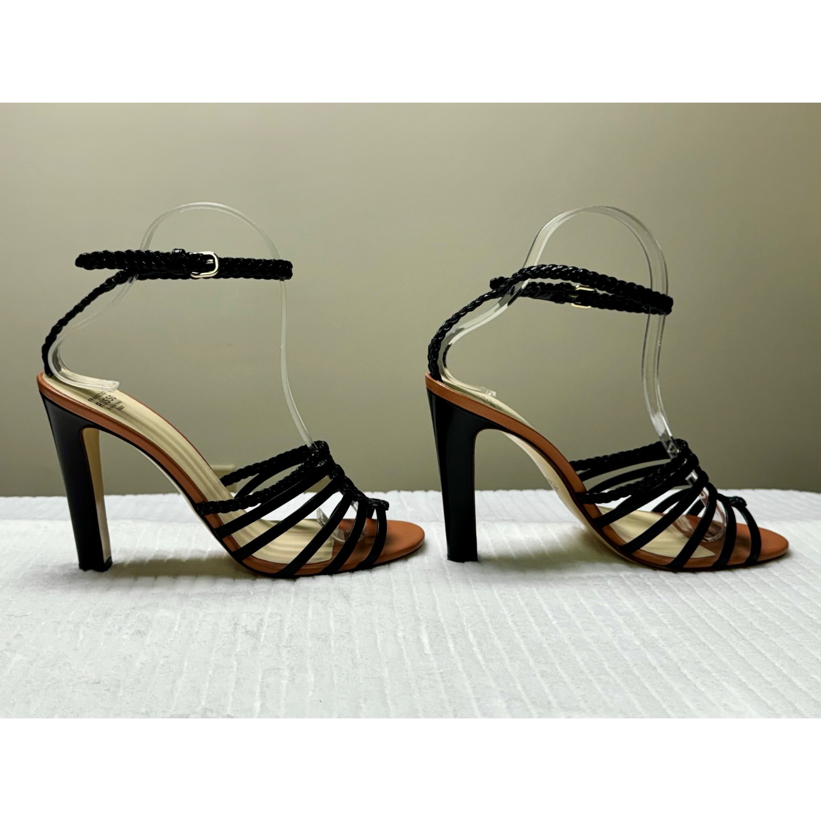 Francesco Russo Braided Ankle Strap Heeled Sandal, Black, Sz 38 — image 5 of 8